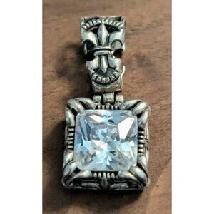 Vtg Designer Silpada "Uptown" CZ Sterling Silver Fleur de Lis Enhancer Pendant